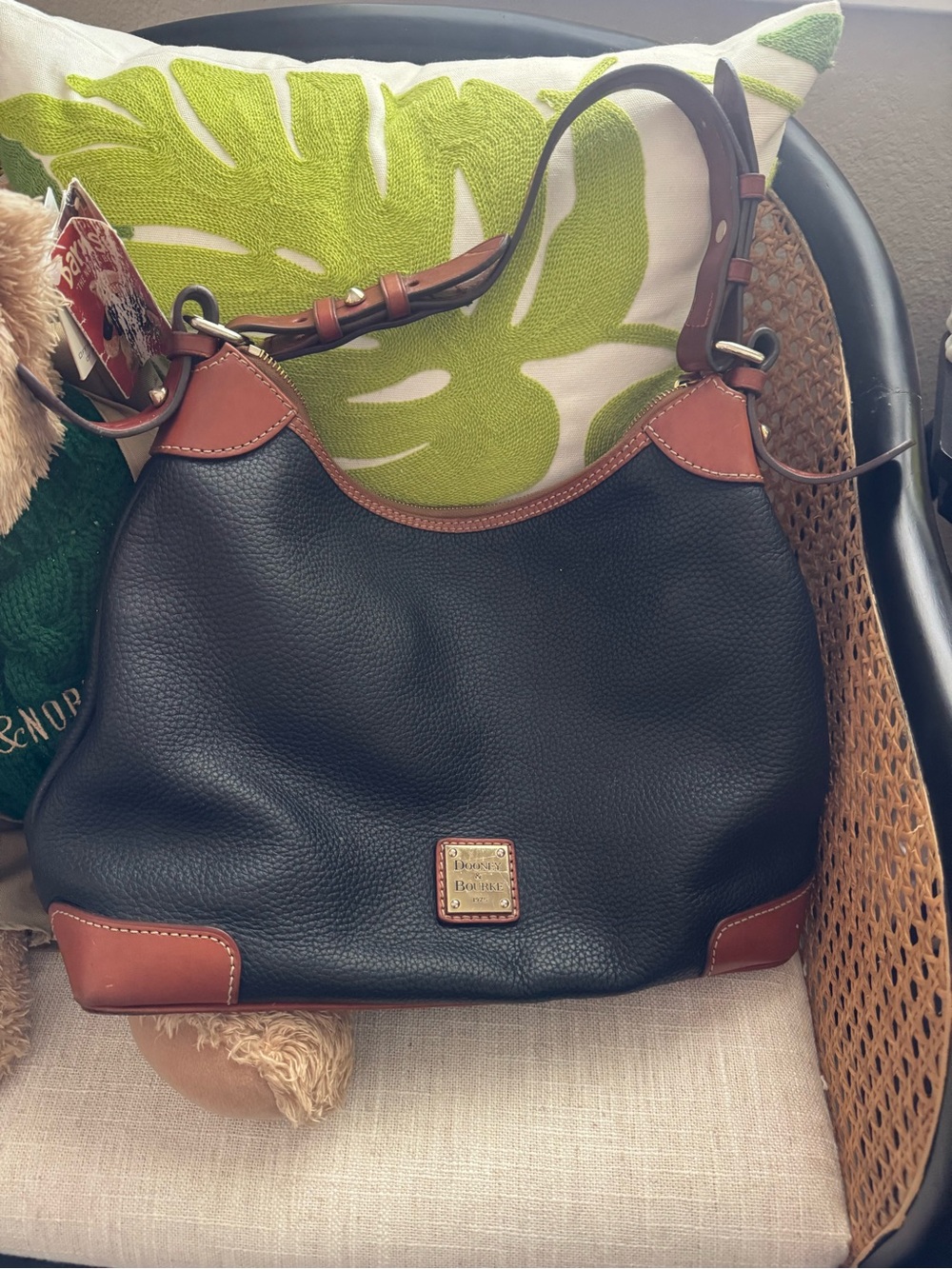 Dooney & Bourke Black with Brown Trim Pebbled Leather Hobo - Picture 2 of 3